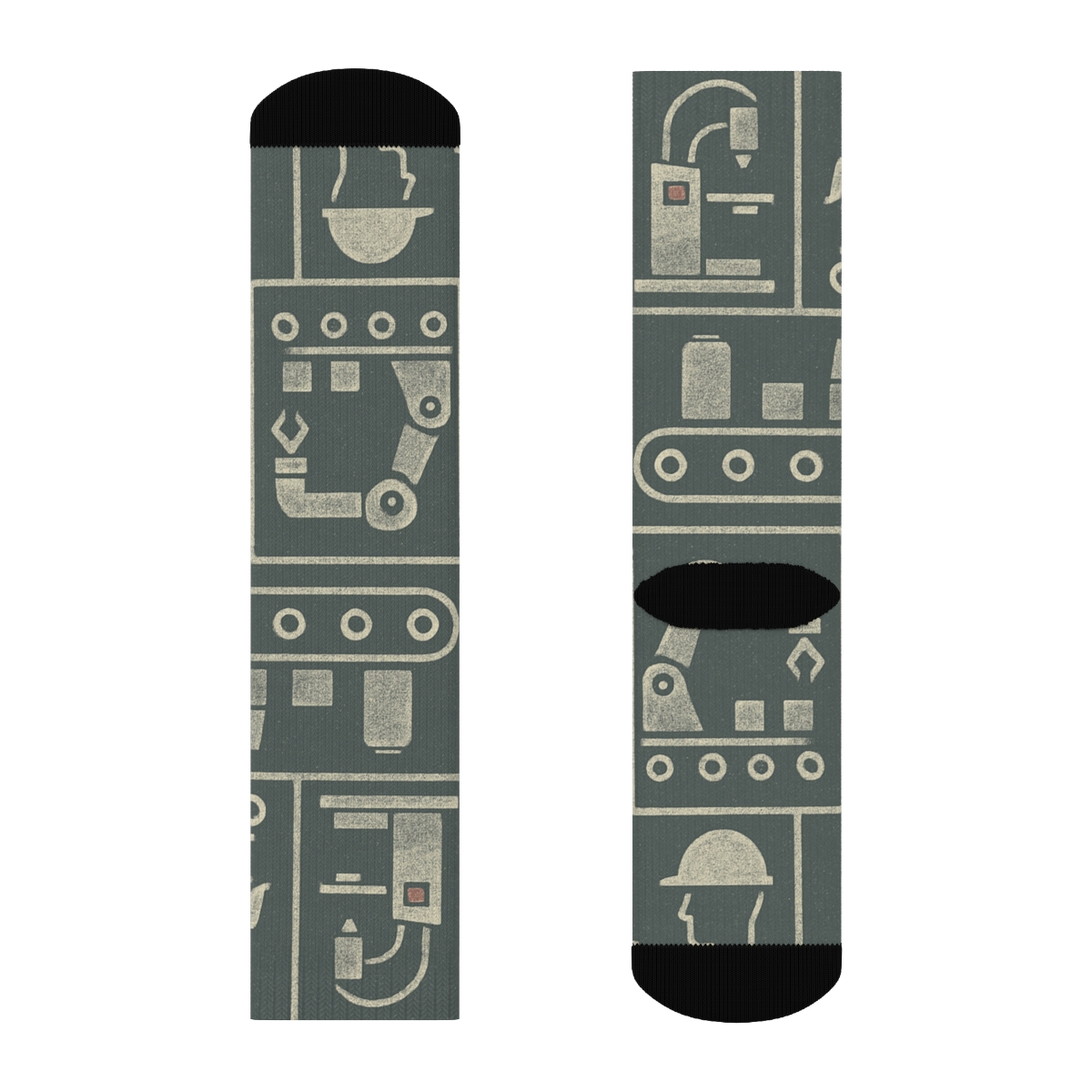 Vintage Conveyor Blueprint With Factory Worker Motifs custom crew socks