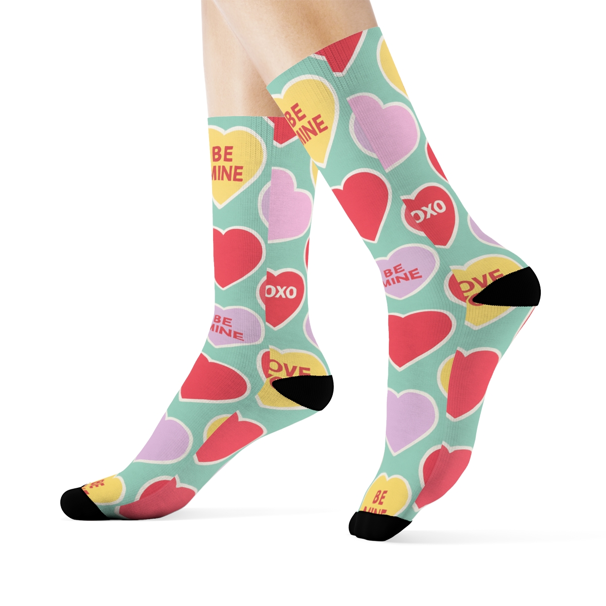 Conversation Heart Mosaic With Valentine’s Candy Heart Accents personalized crew socks