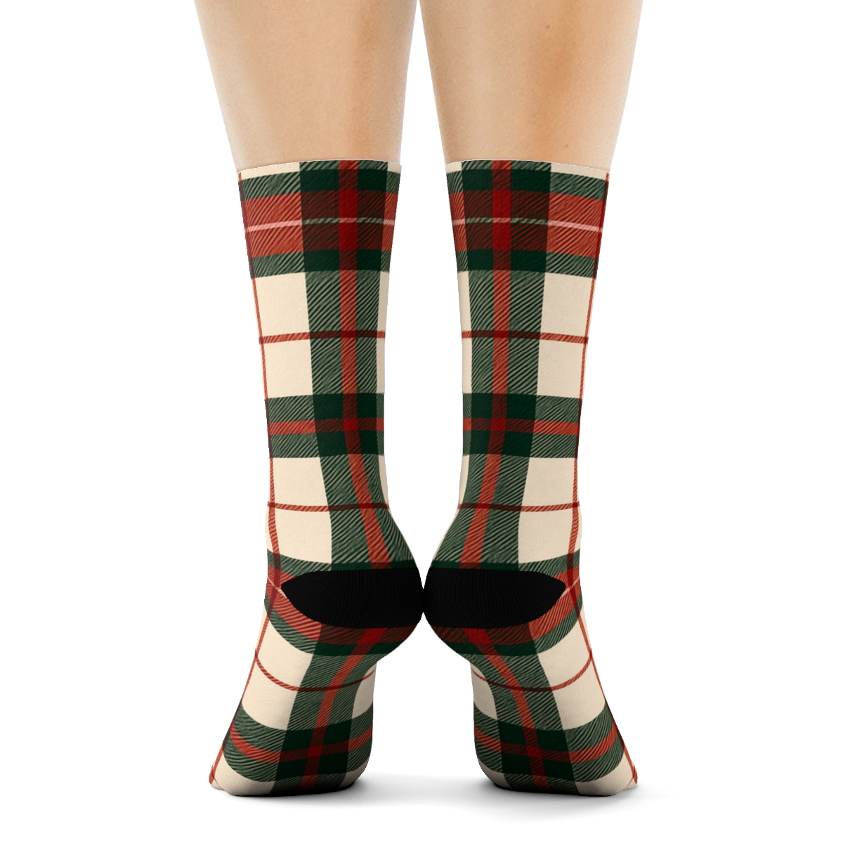 Plaid Ribbon Weave With Christmas Bows designer printed crew socks
