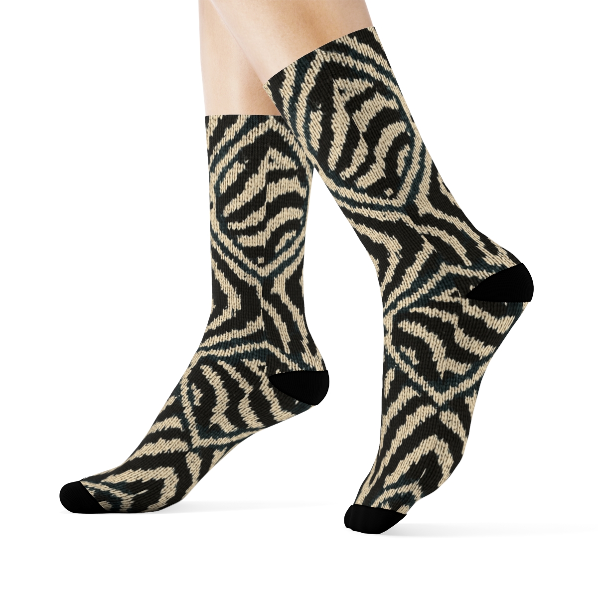 Teal Inlay Zebra Knit Tessellation unique graphic crew socks
