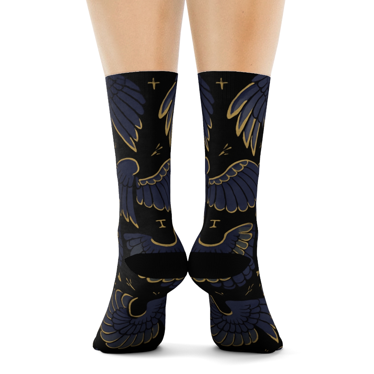 Midnight Owl Wing Tessellation On Black Background premium sports crew socks