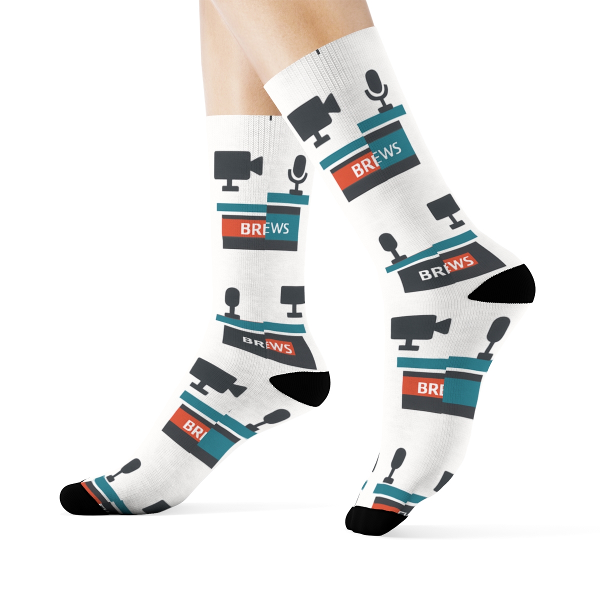 Mirrored Pair Desk Scene With News Anchor premium sports crew socks