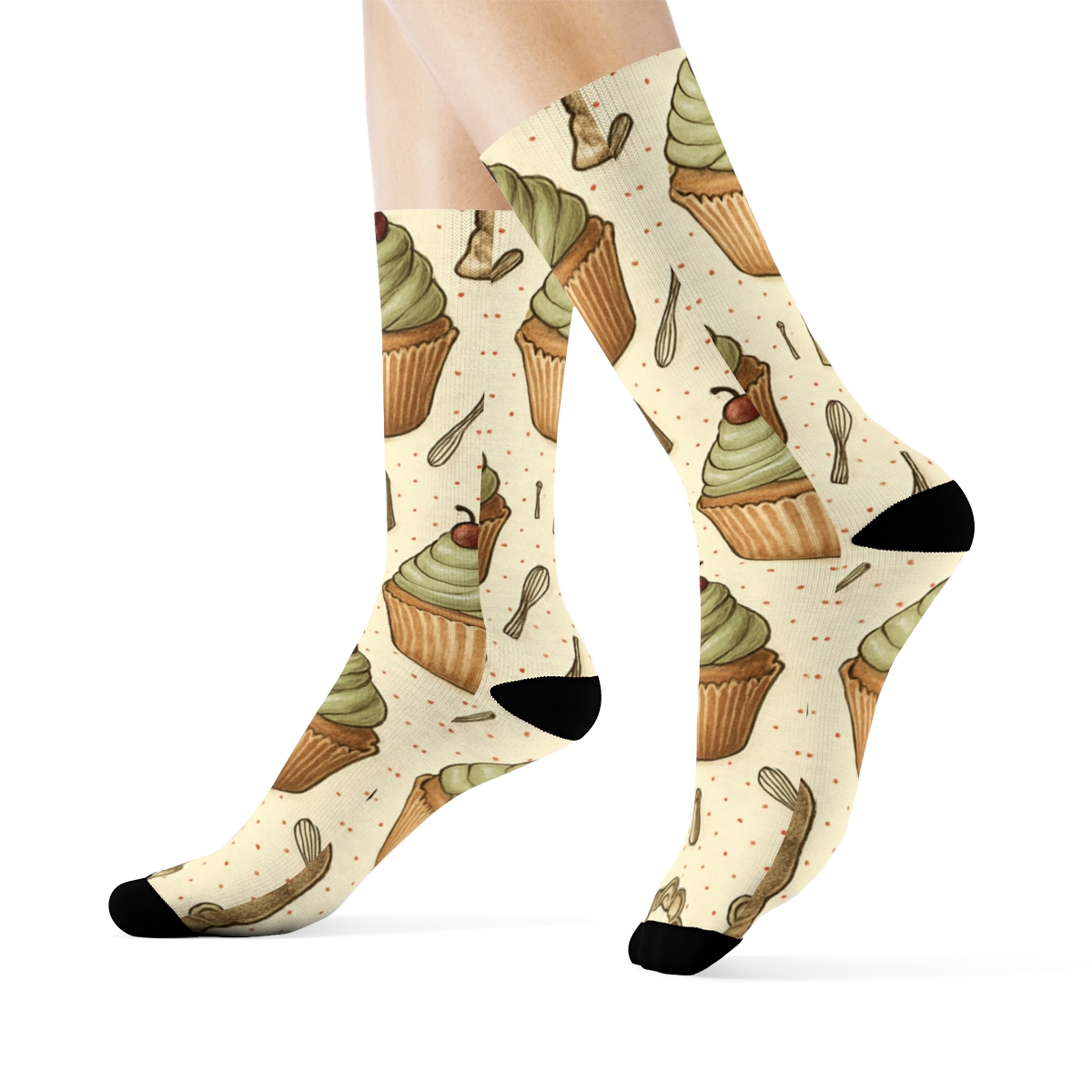 Cupcake Lattice With Baker Detail Collage soft everyday crew socks