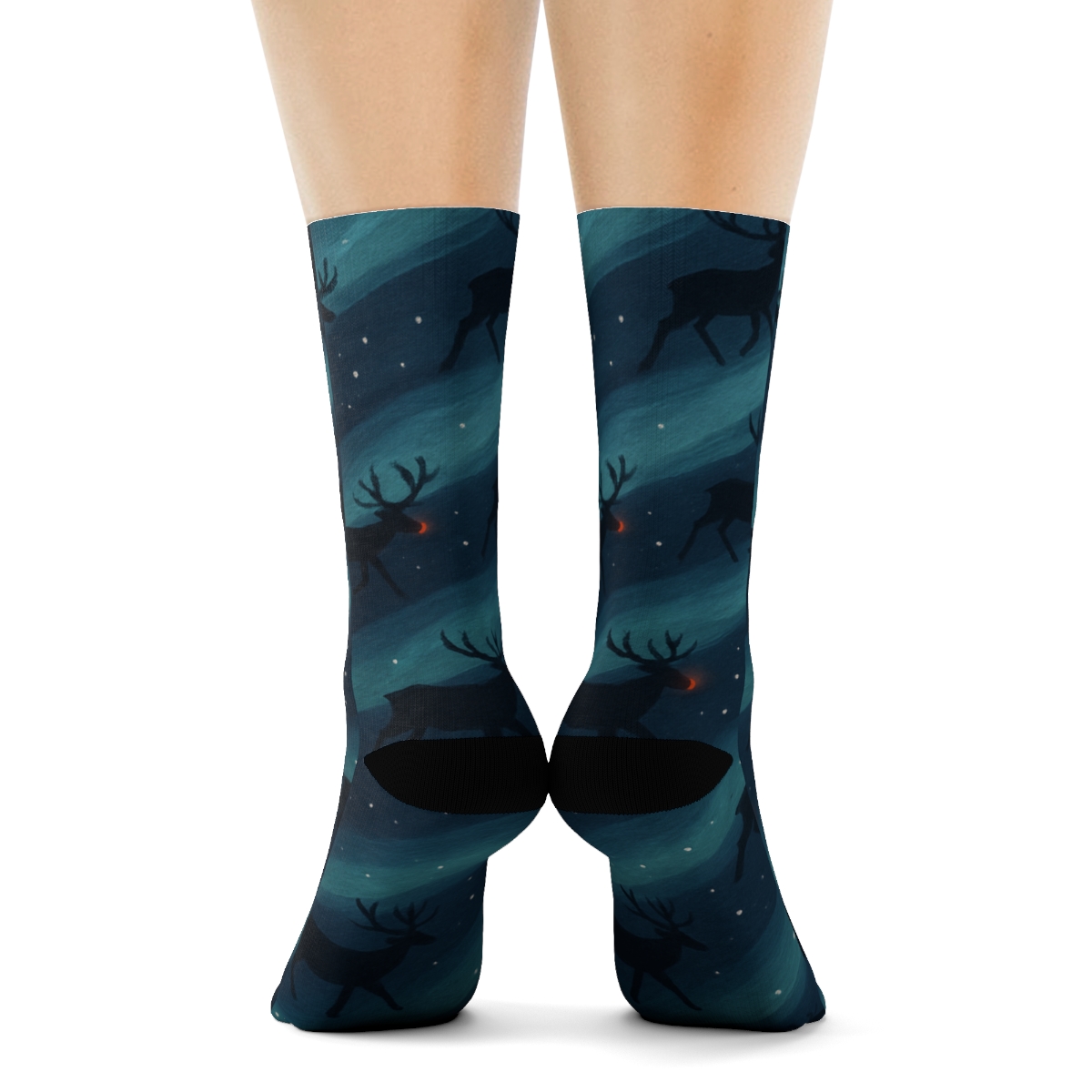 Northern Lights Antler Trail Pattern Rudolph soft everyday crew socks