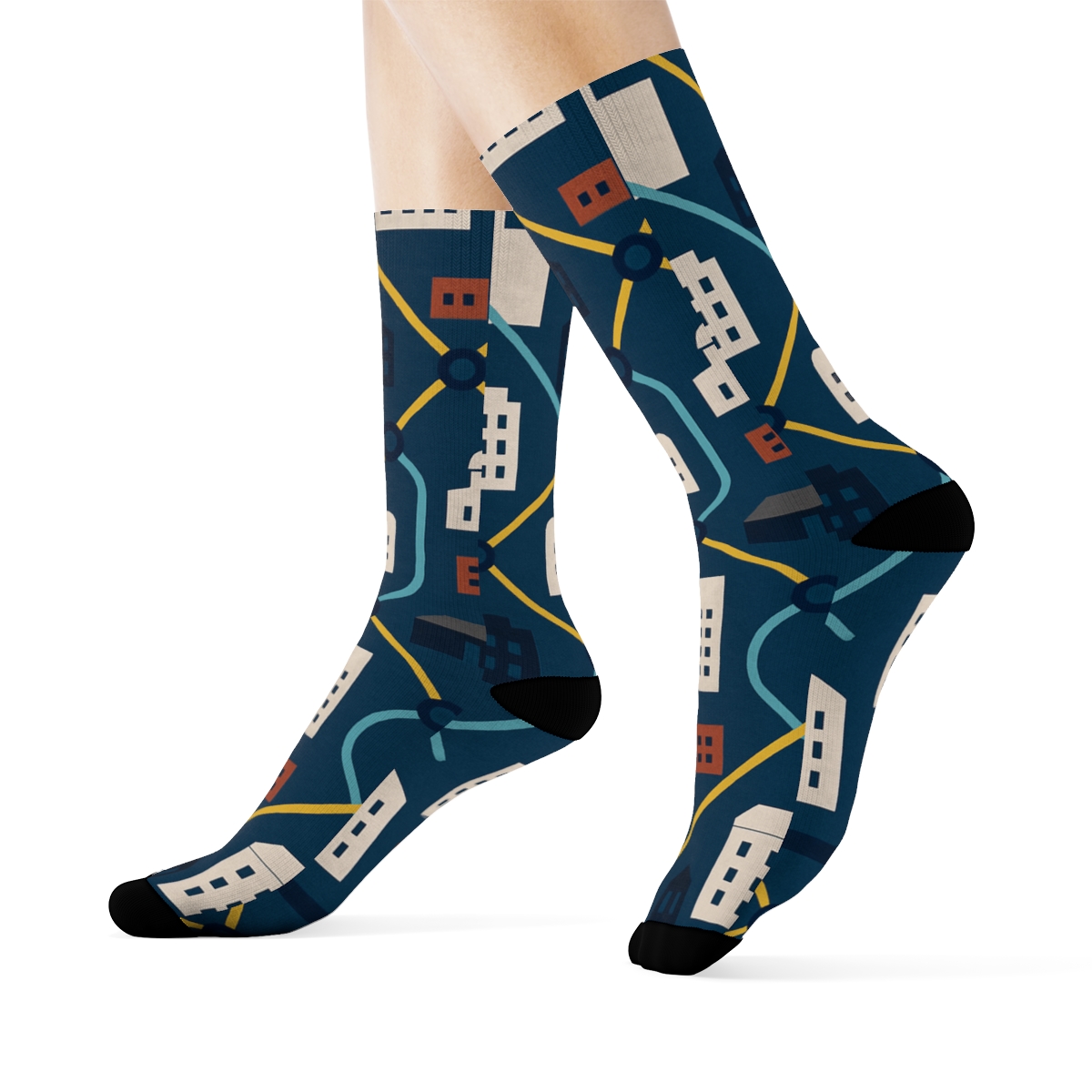 Transit Lacework With Skyline Urban Planner Motif trendy patterned crew socks