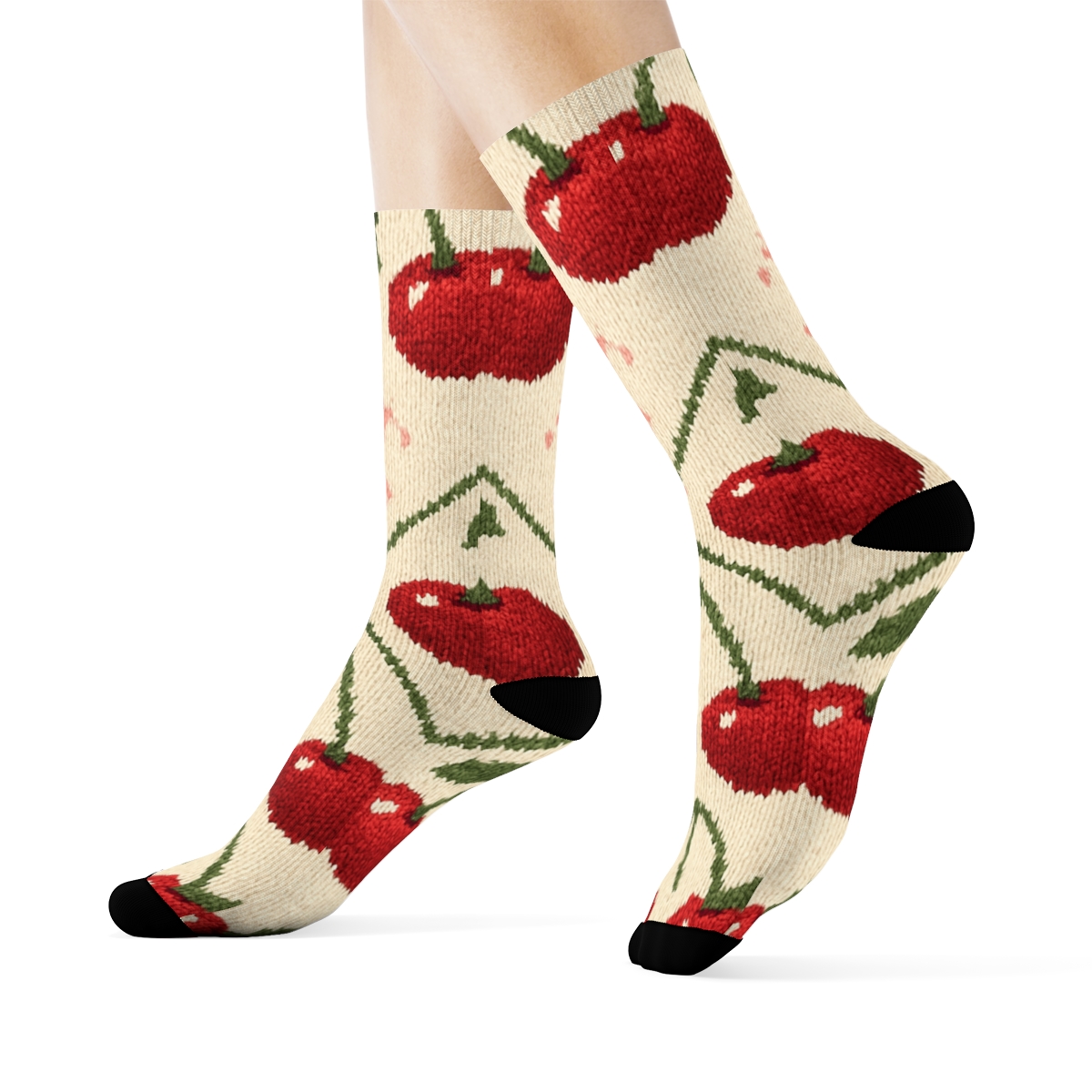 Knitted Illusion Cherry Lattice comfortable cotton crew socks