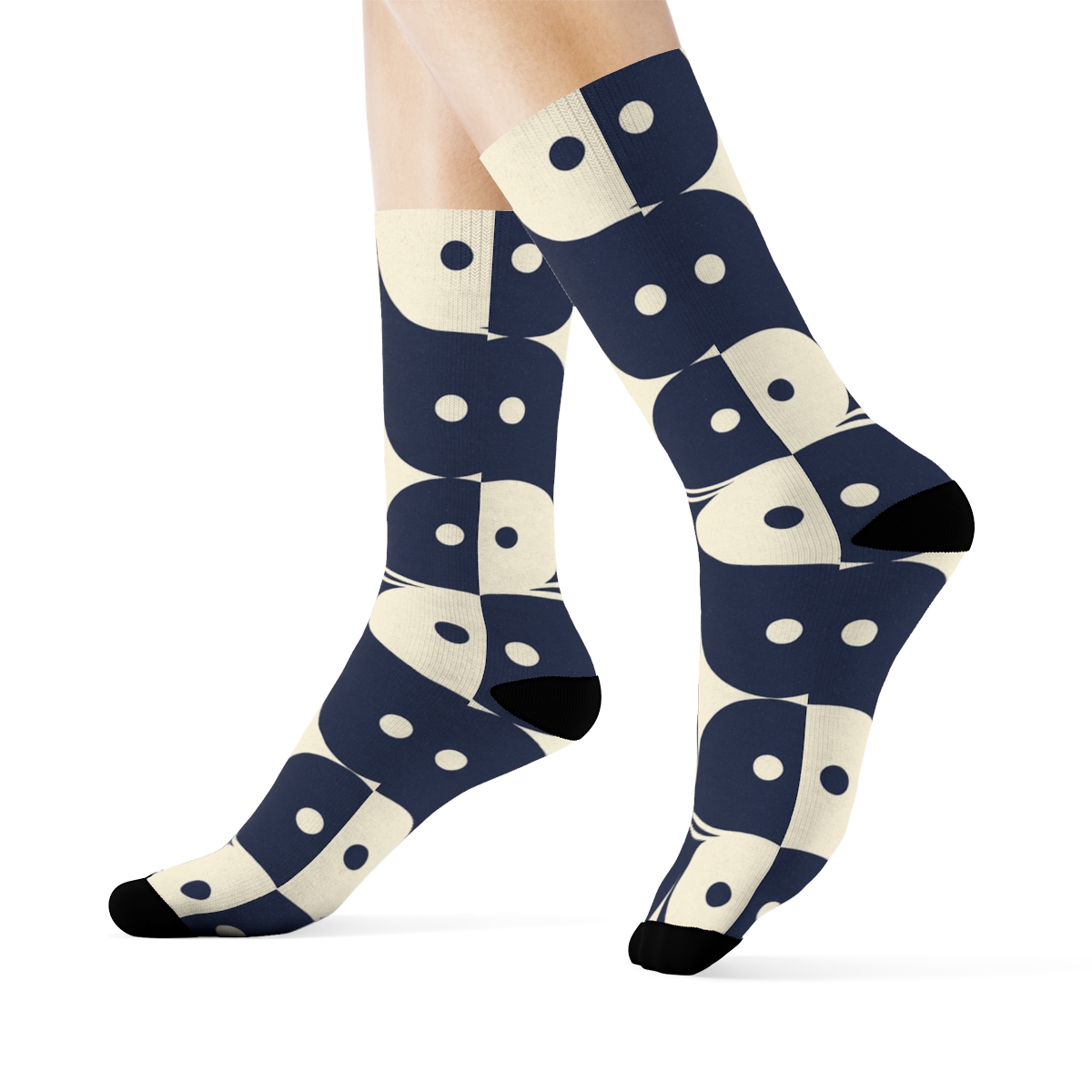 Indigo Cream Interlocking Teardrop Tiles unique graphic crew socks