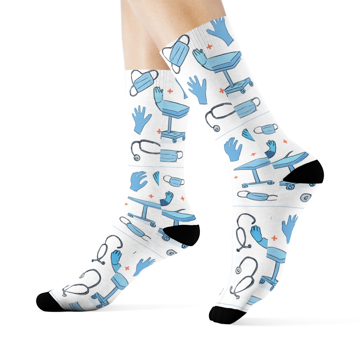 Operating Room Tiles With Dancing Surgeon Scenes designer printed crew socks