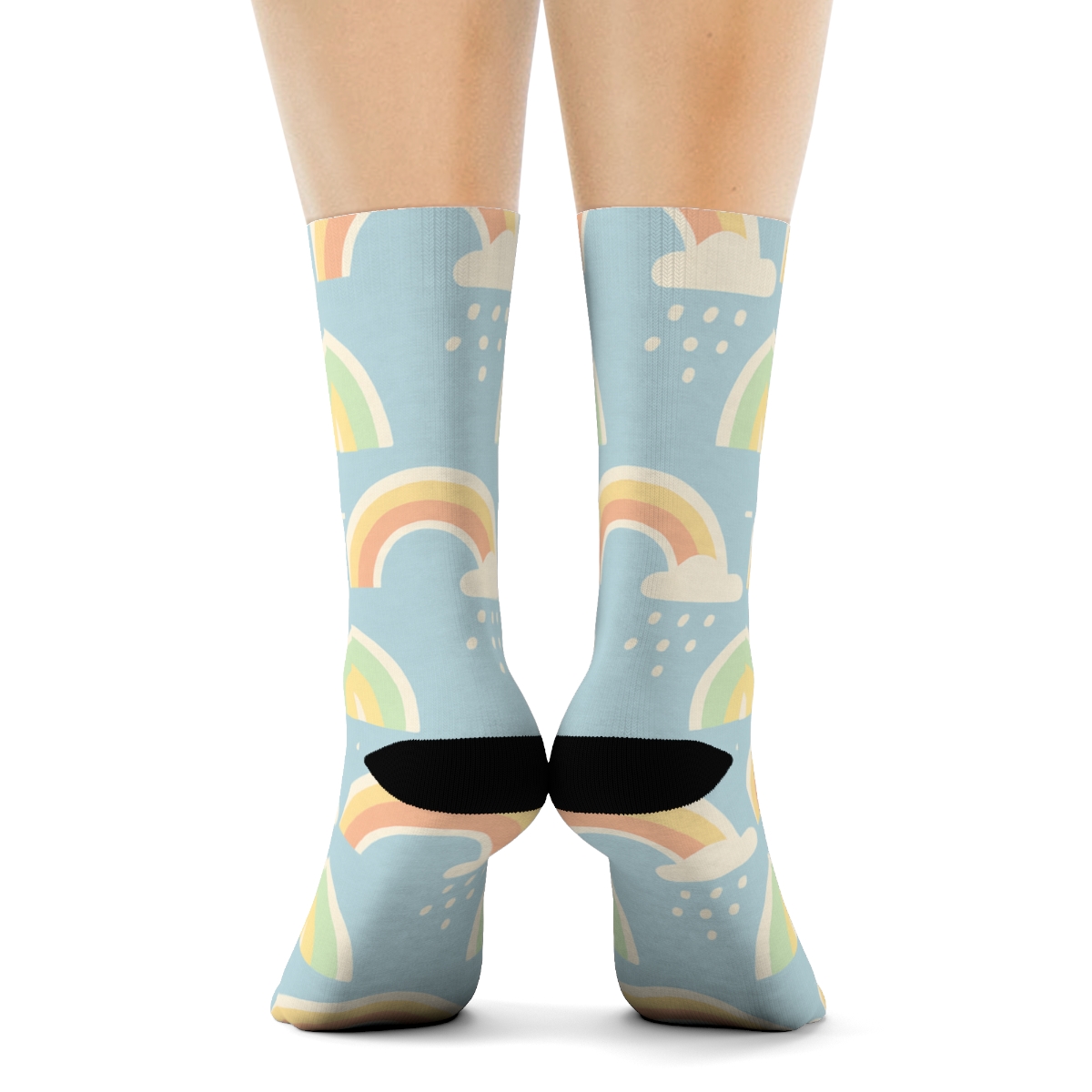 Minimal Rainbow Sunbeam Diagonal Repeat On Sky Blue soft everyday crew socks