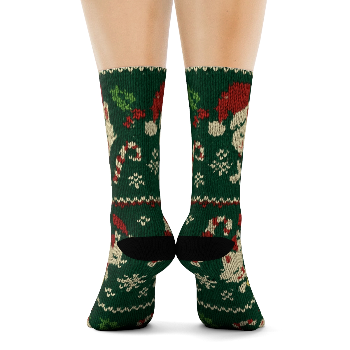 Emerald Knitted Christmas Kittens Fair Isle Repeat trendy patterned crew socks