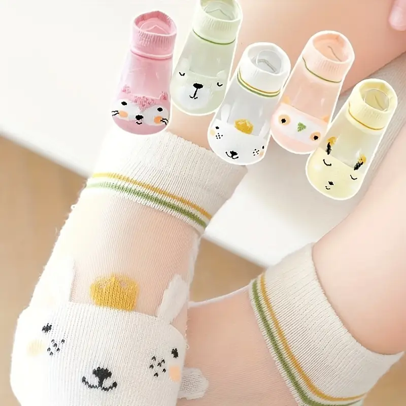 5 pack girls cute animal heart ankle socks soft pastel colors beige with raccoon sheep bear patterns hand wash only durable casual socks 3