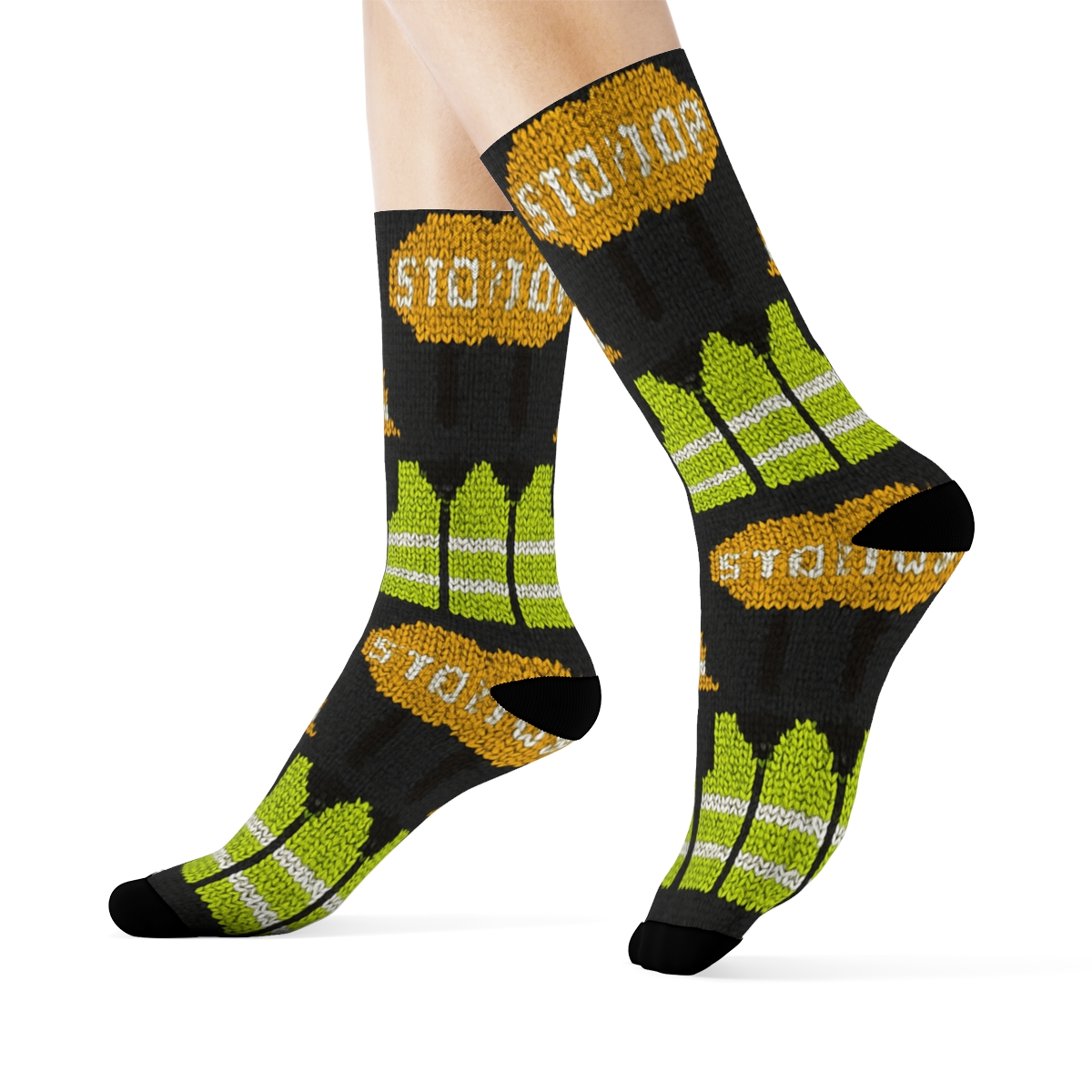 Knitted Crossing Guard Safety Stripe Tapestry designer printed crew socks