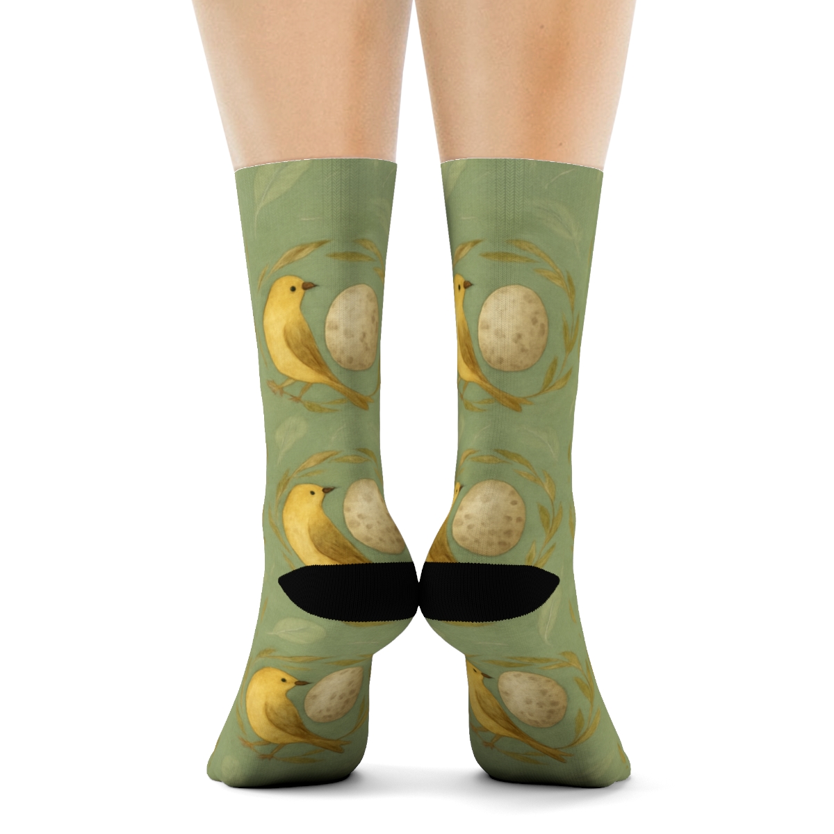 Golden Finch Egg Cluster Rings On Soft Sage premium sports crew socks