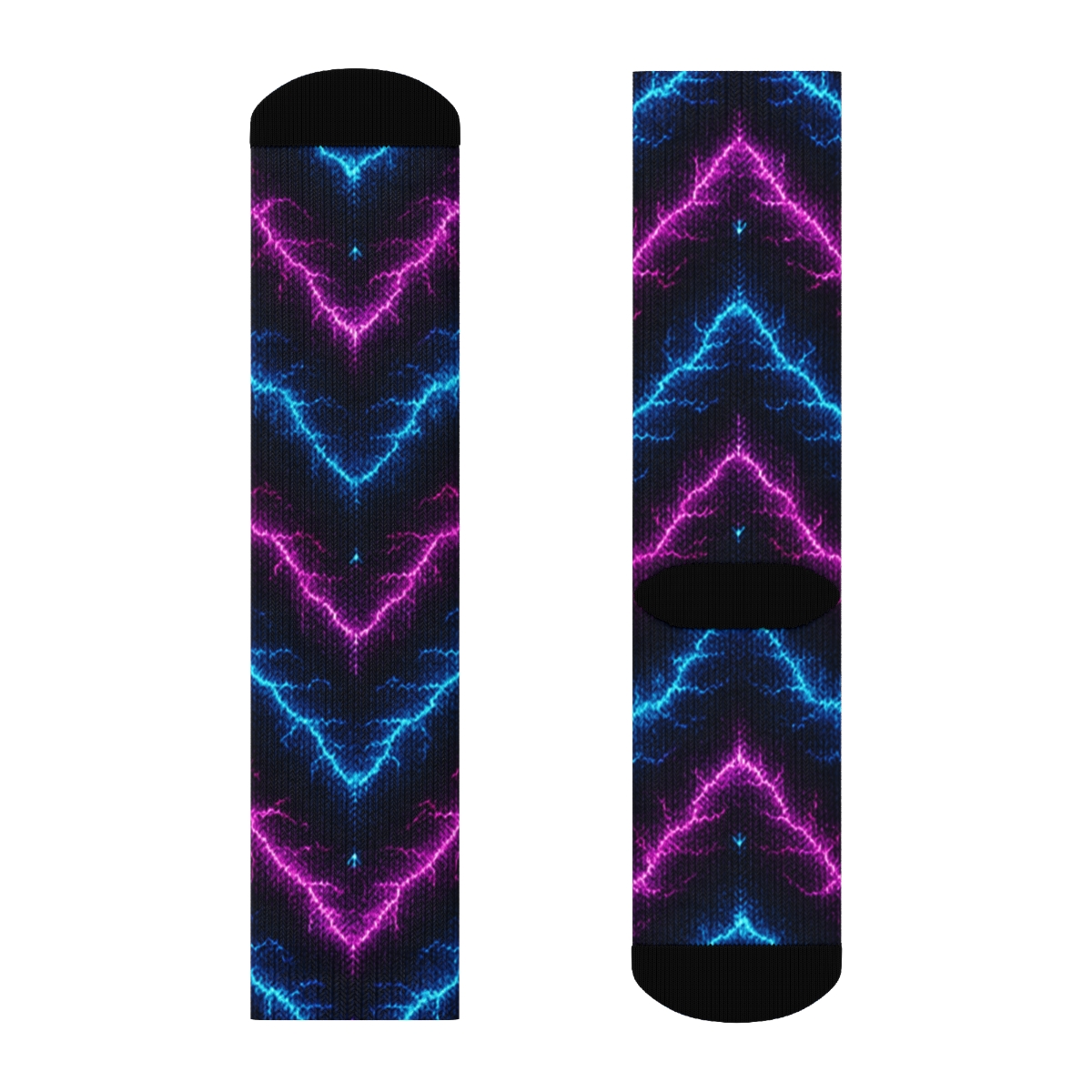 Neon Fractal Bolt Chevron Knit Illusion trendy patterned crew socks