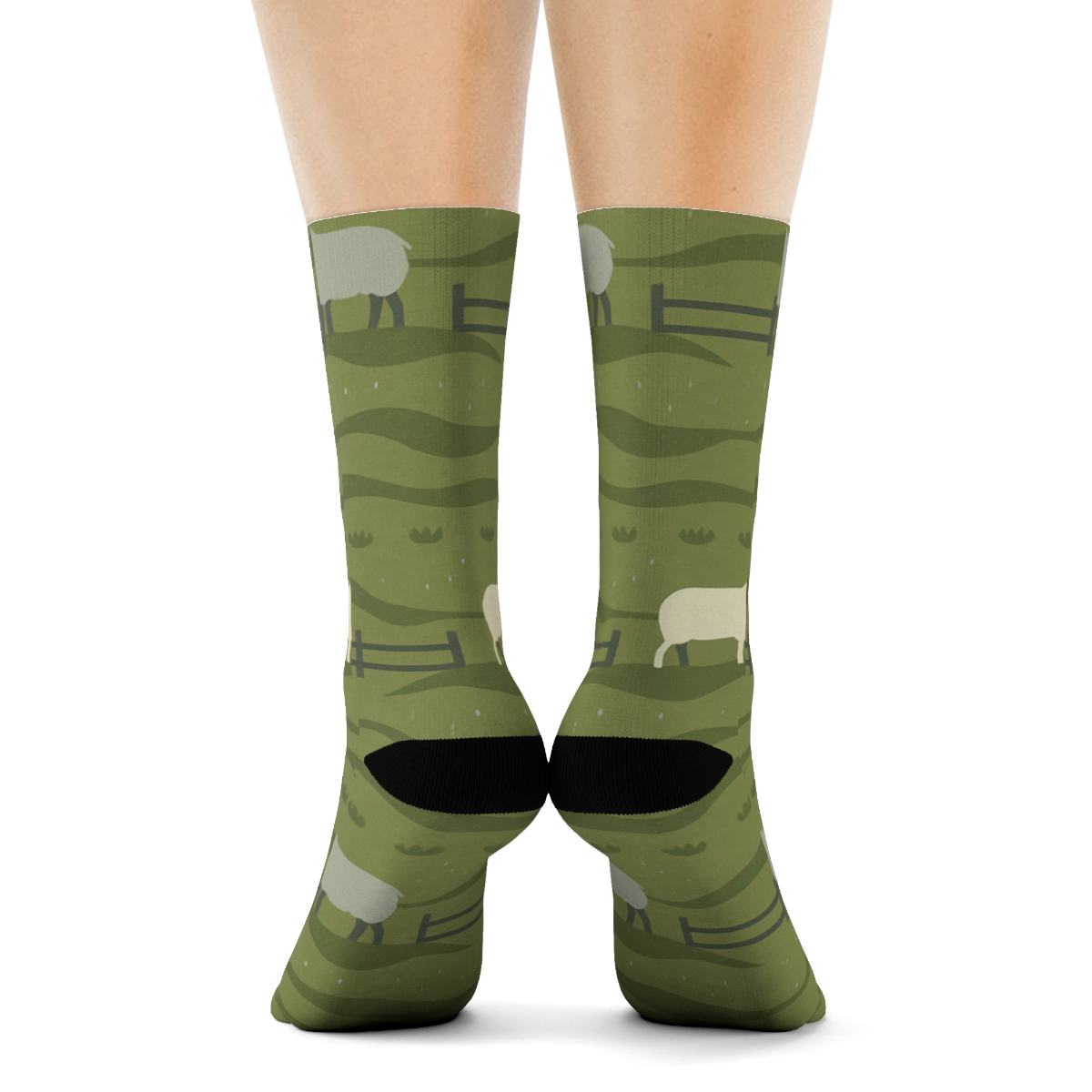 Rolling Hills Band Pattern With Sheep personalized crew socks