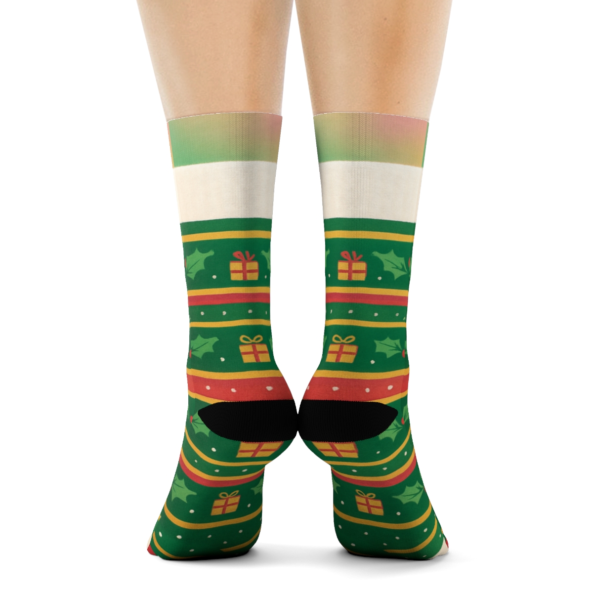 Holly Berry Banded Garden custom crew socks