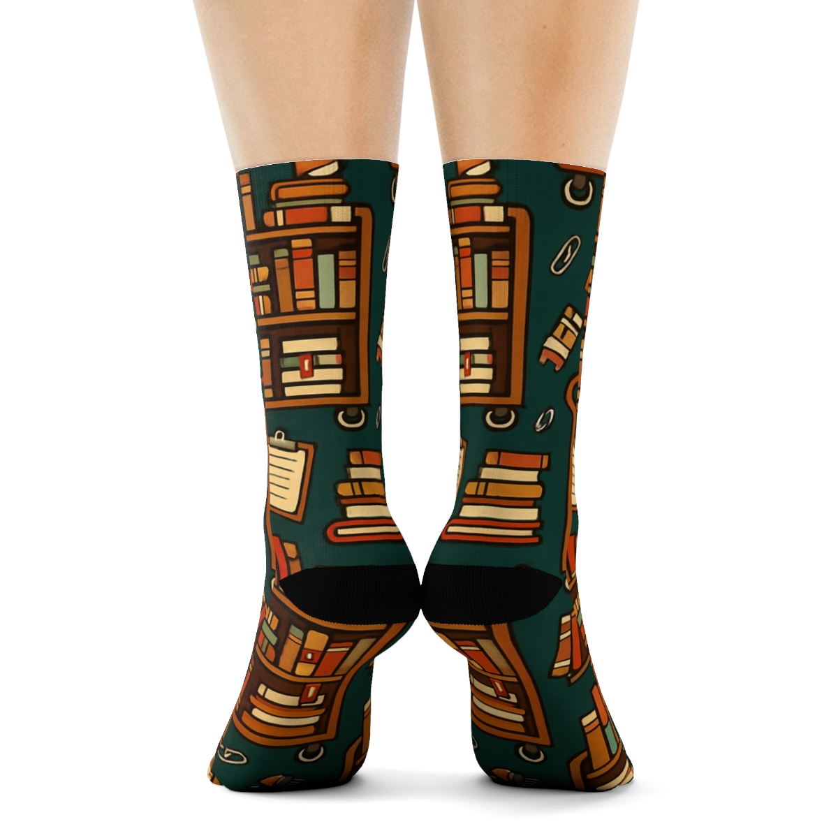 Librarian Book Cart Chevron On Deep Teal Shelves premium sports crew socks