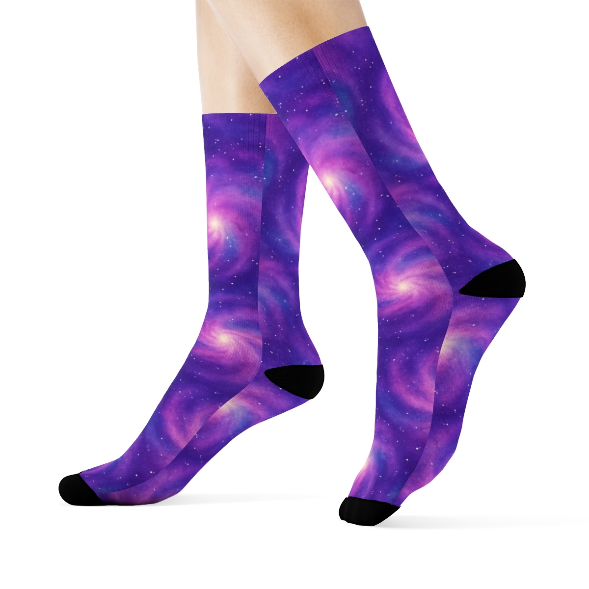 Nebula Bloom Watercolor Swirl On Cosmic Purple trendy patterned crew socks