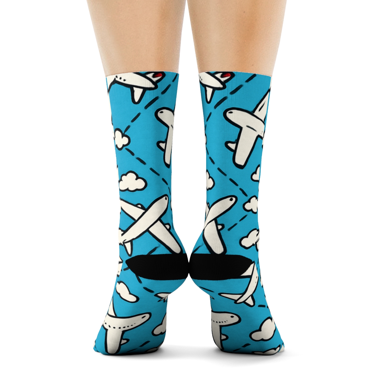 Airplane Silhouette Diamond Lattice stylish athletic crew socks