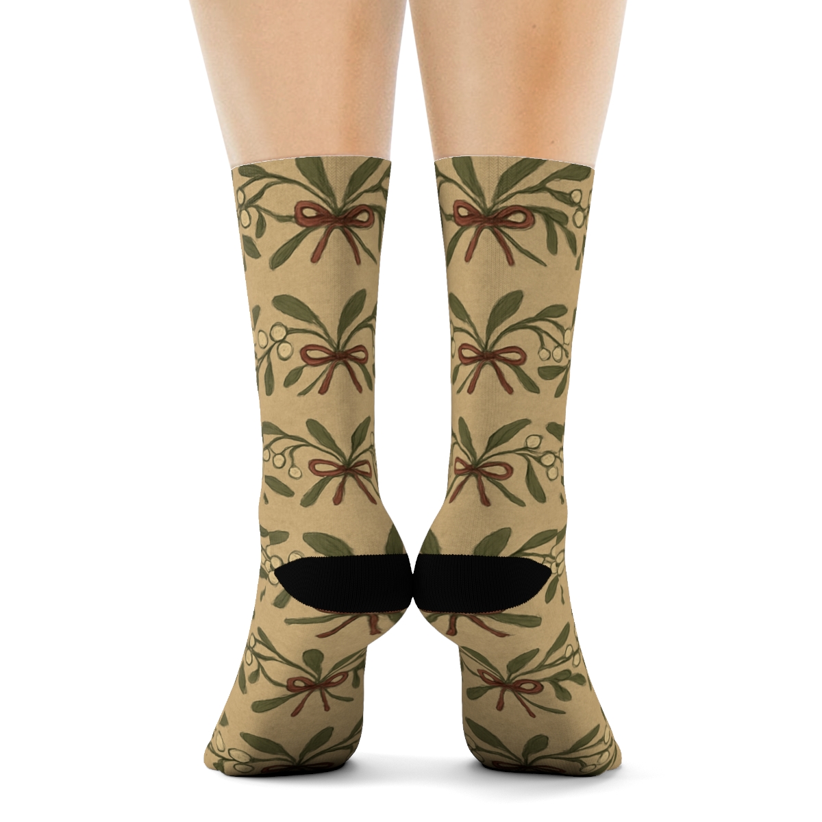 Vintage Poster Look With Mistletoe Garland Bands designer printed crew socks