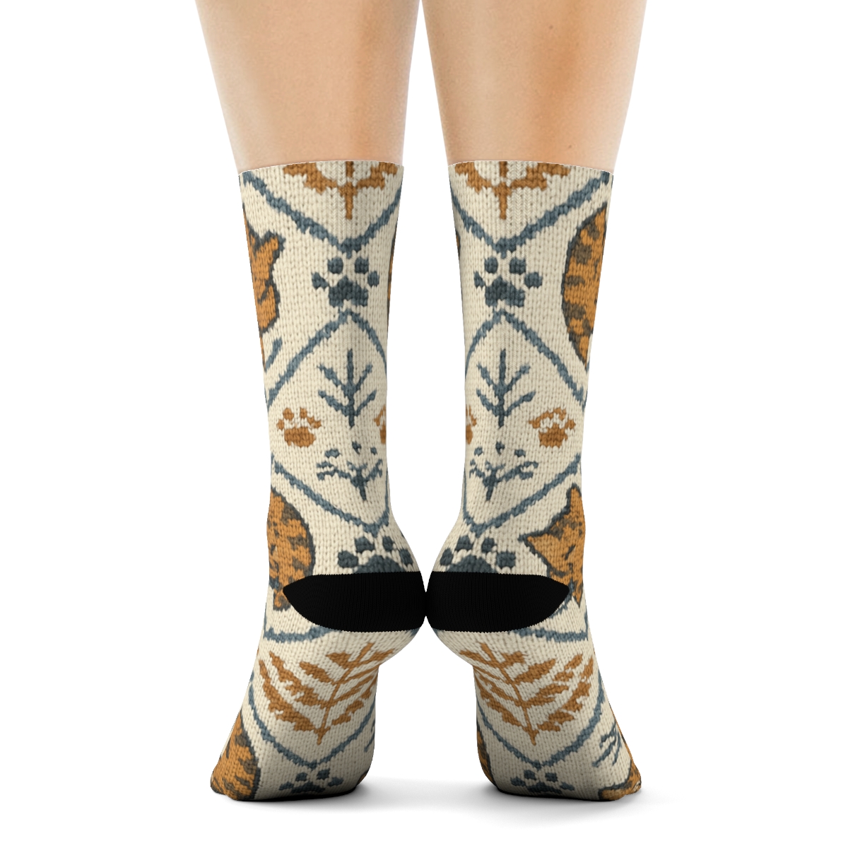 Knitted Lattice Cat And Yarn Tiles stylish athletic crew socks