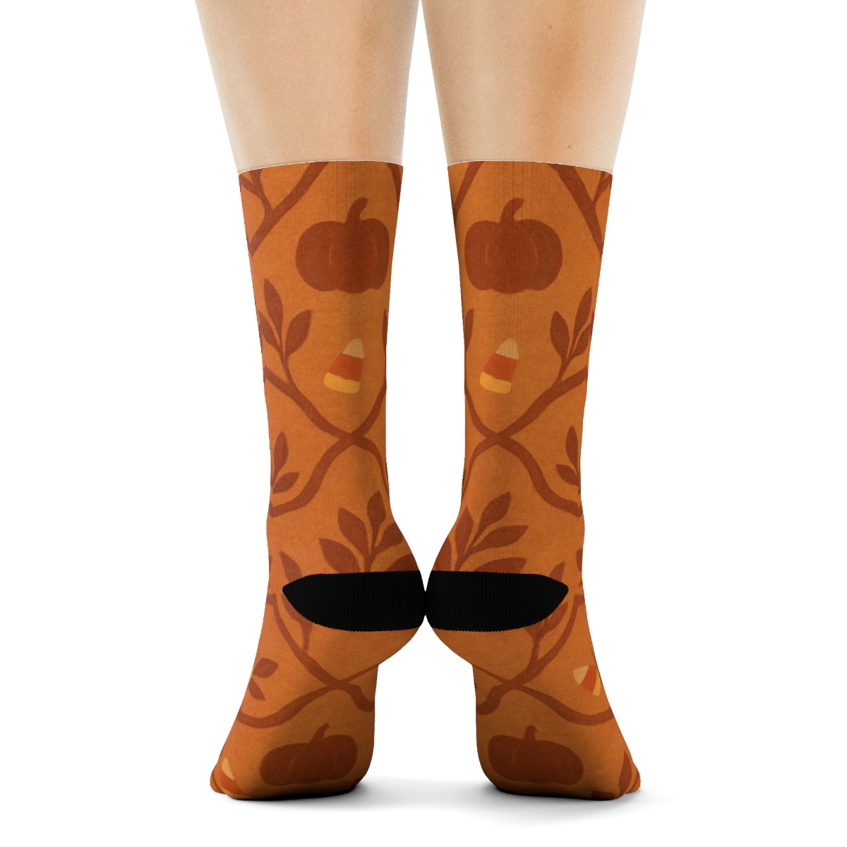 Pumpkin Vine Lattice On Orange Background premium sports crew socks