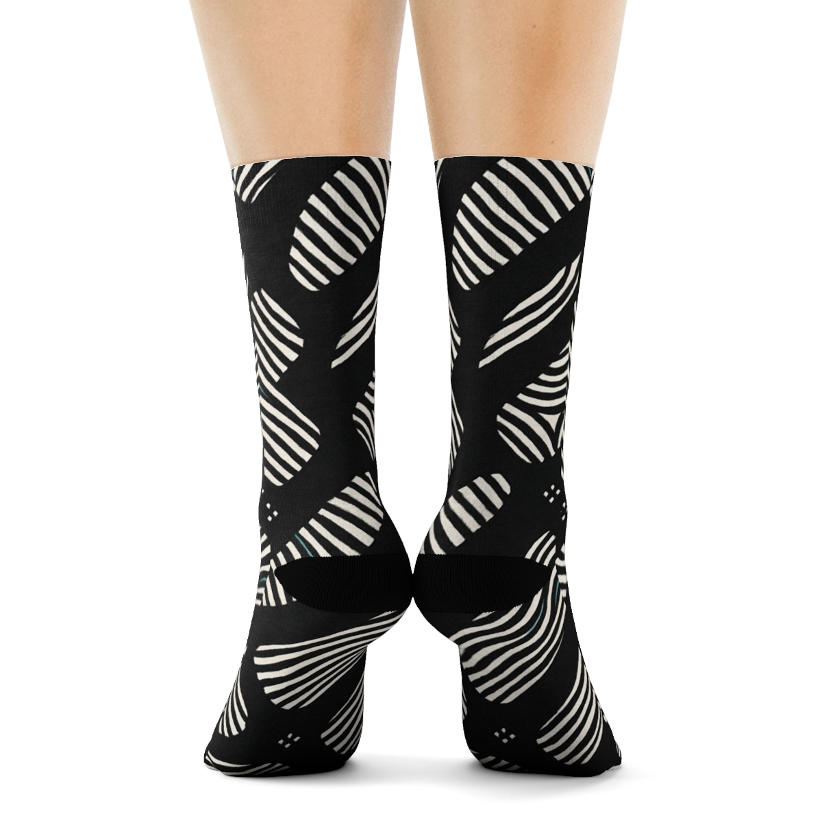 Teal Stripe Inlay Fragment Tessellation On Deep Black soft everyday crew socks