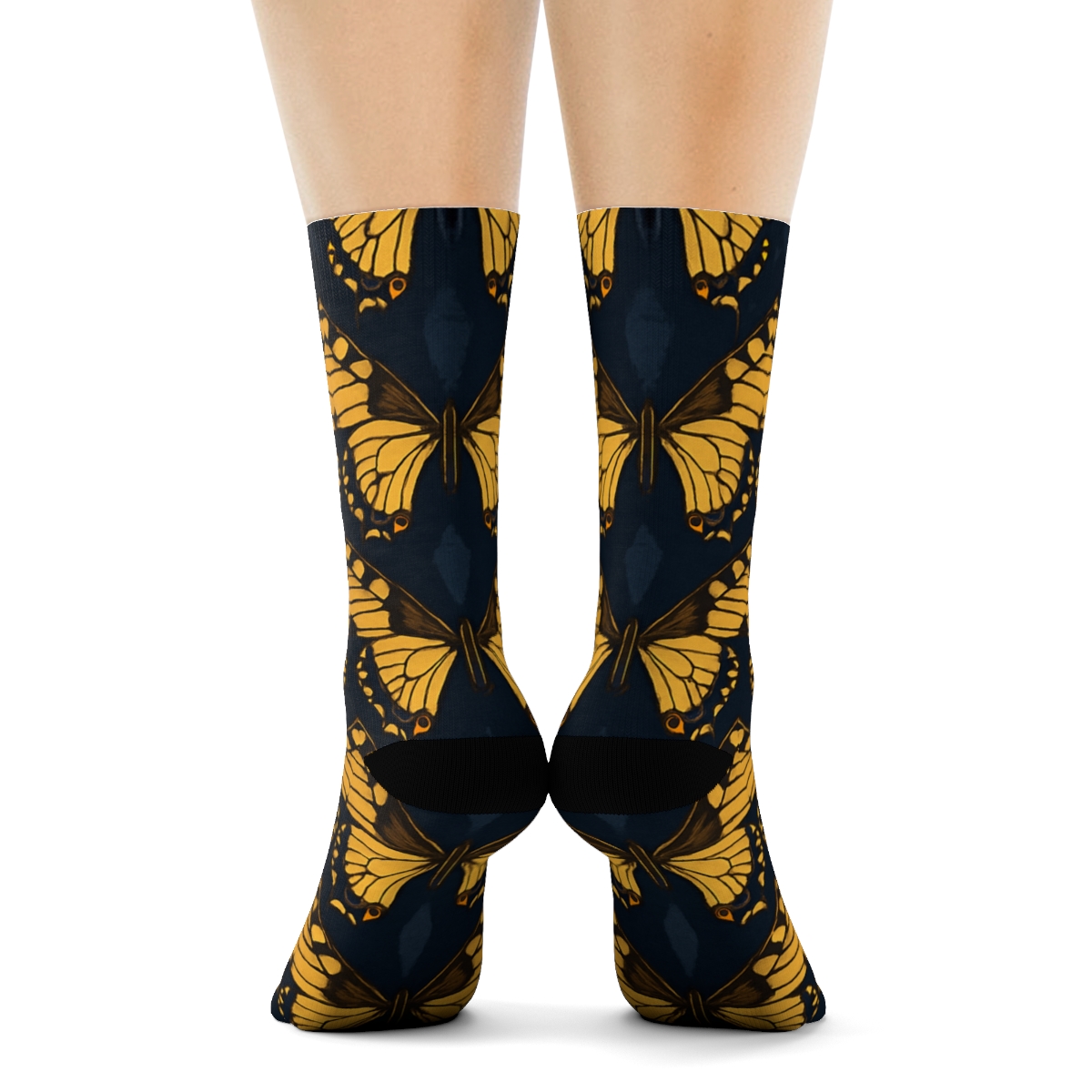 Swallowtail Wing Chevron On Navy Background soft everyday crew socks