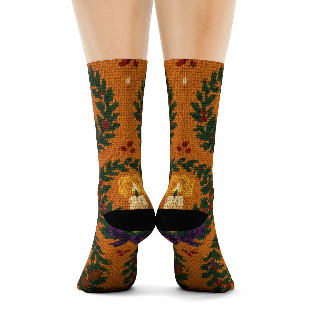 Celestial Evergreen Circle Pattern Advent Wreath Edition designer printed crew socks