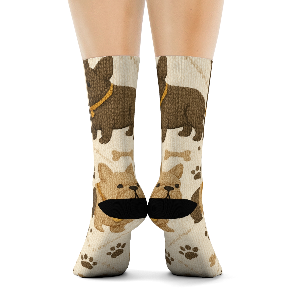 Knitted French Bulldog Cozy Quilt Repeat designer printed crew socks