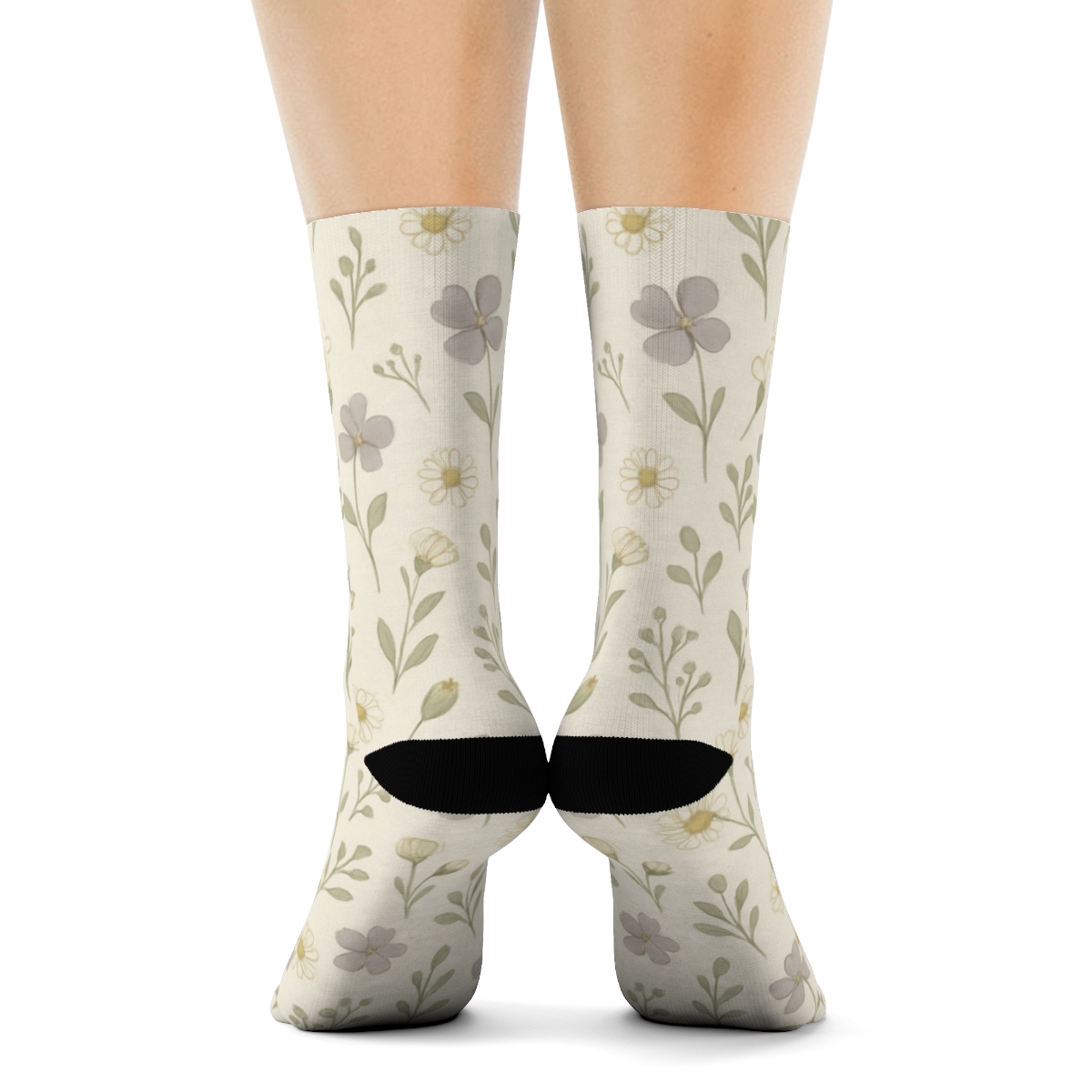 Wildflower Scatter On Soft Meadow Background soft everyday crew socks