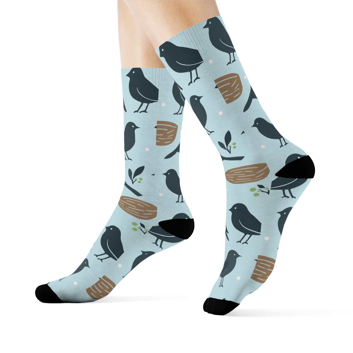 Garden Party Tiles With Bird Silhouettes custom crew socks