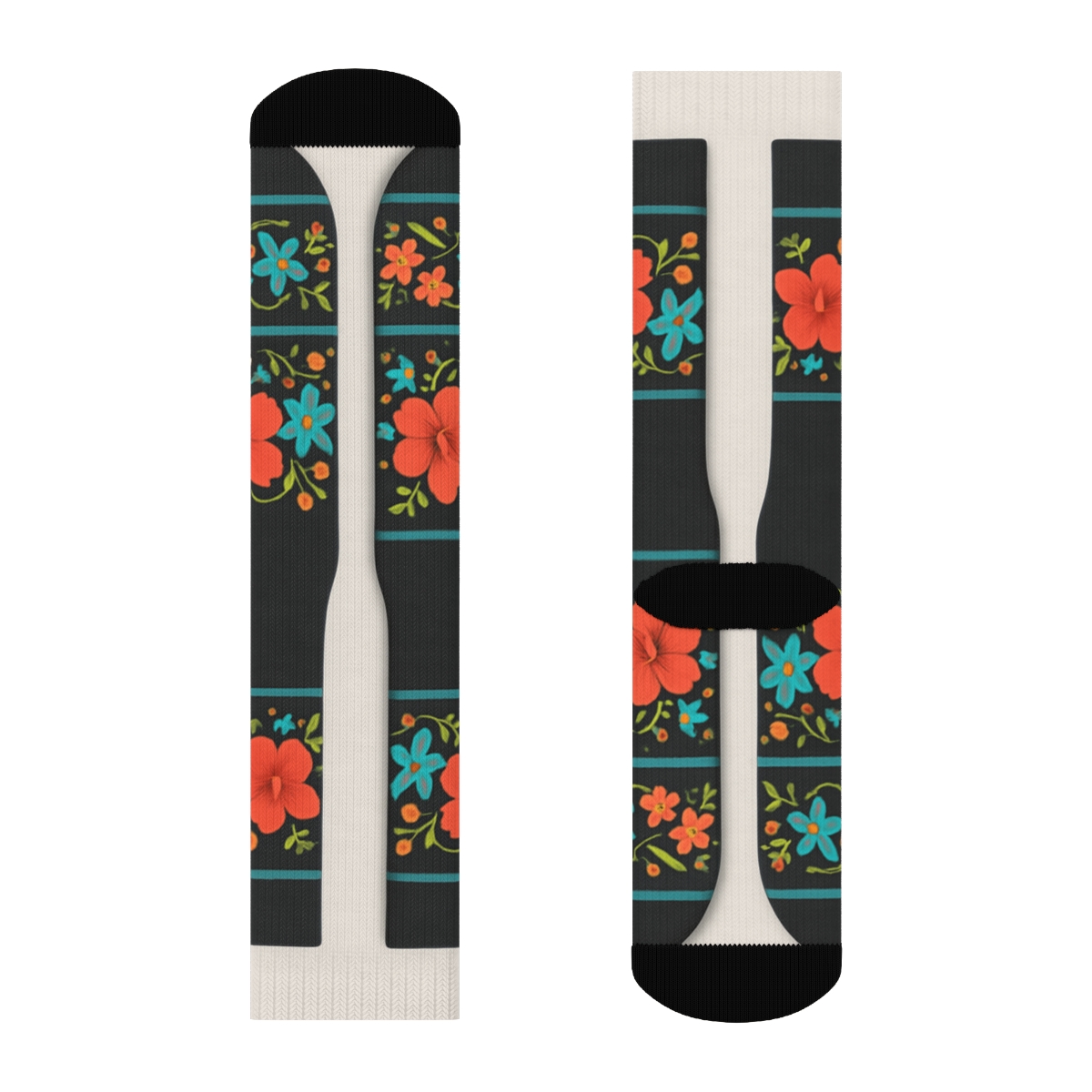 Wildflower Band On Charcoal Background designer printed crew socks