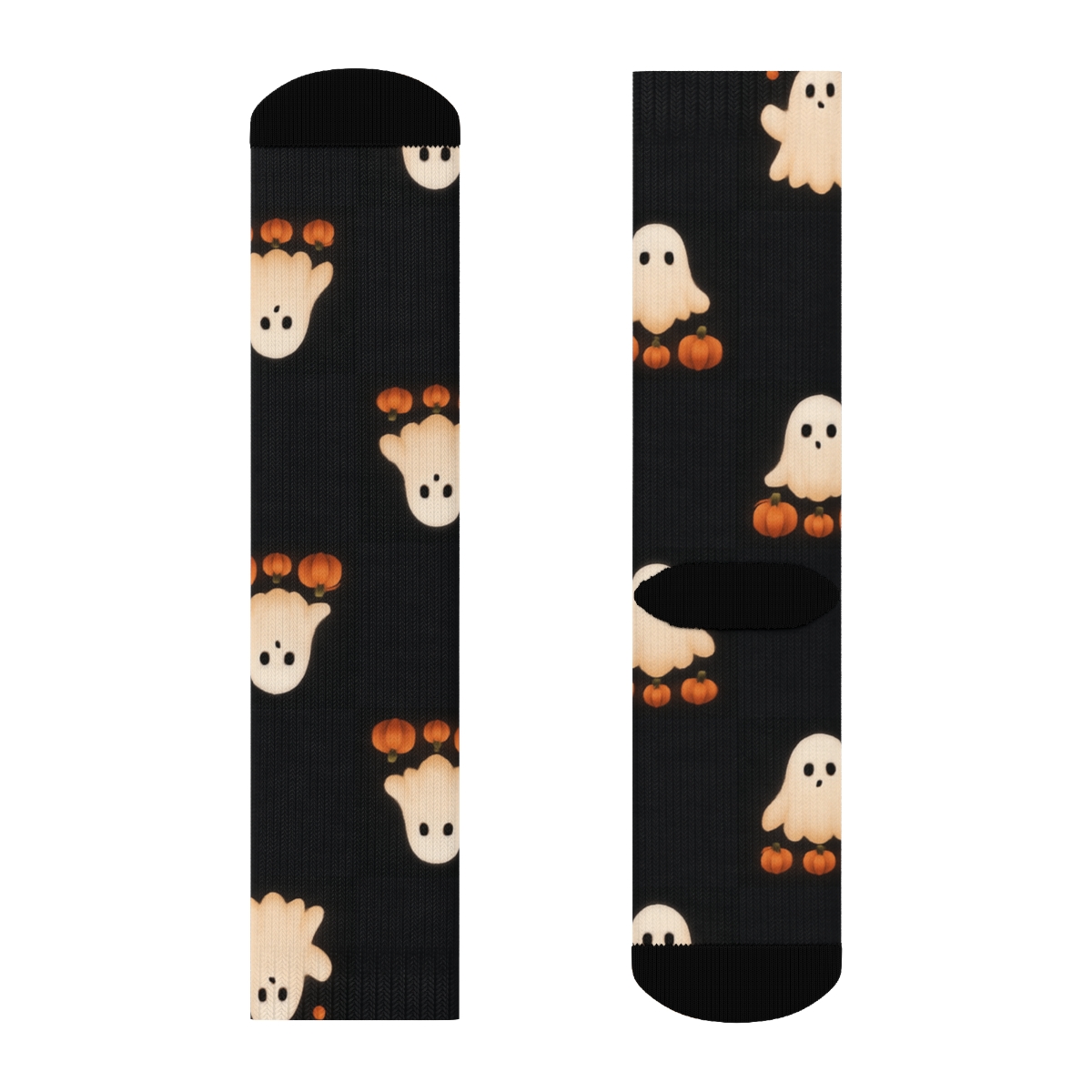 Ghost And Pumpkin Checkerboard On Black Background personalized crew socks