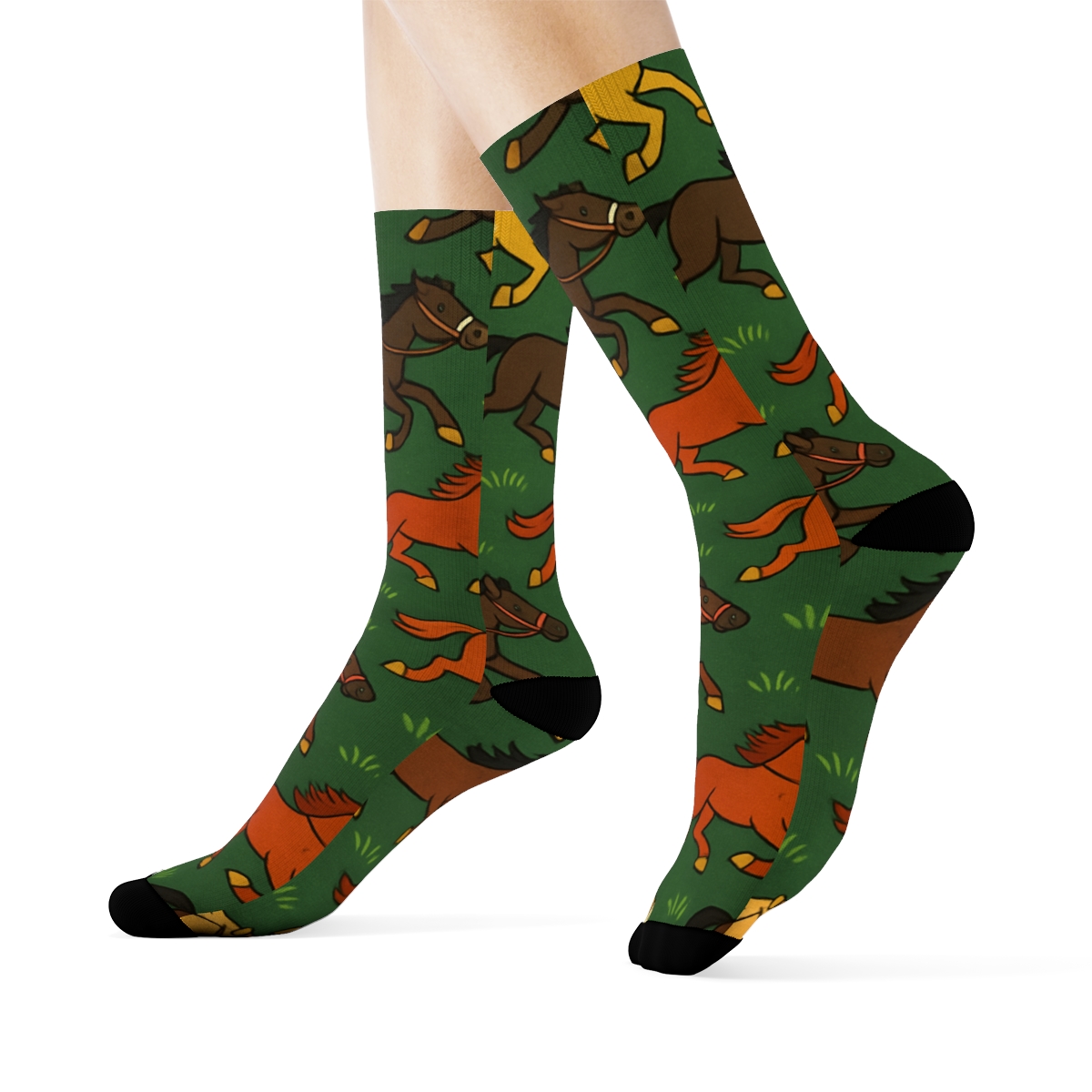 Pasture Green Mirage, Galloping Horse Parade comfortable cotton crew socks