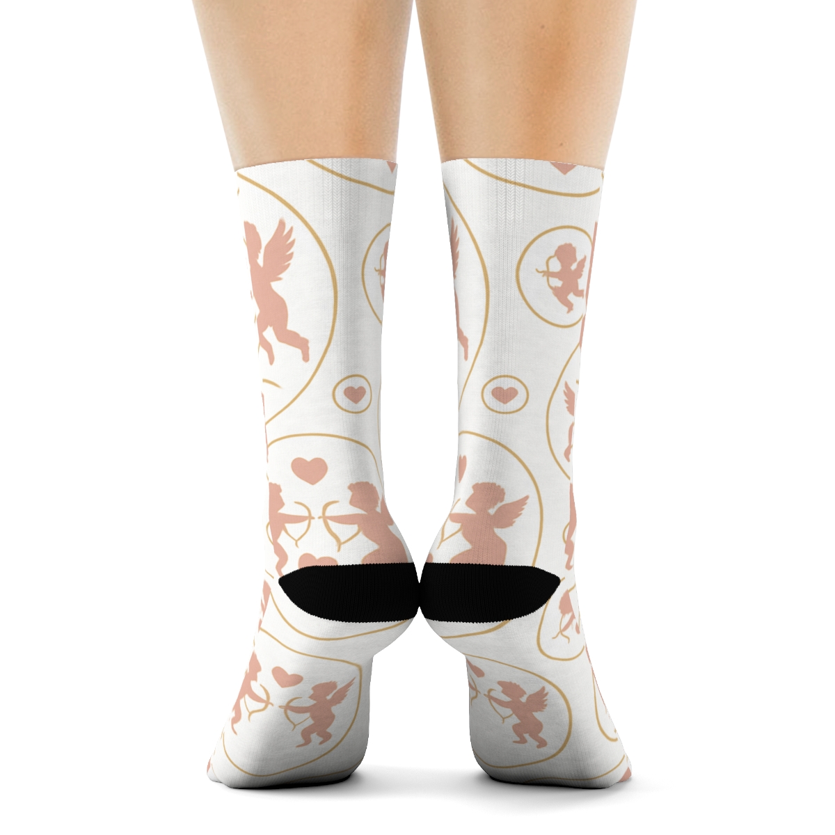 Mirrored Medallions With Valentines Cupid Silhouette soft everyday crew socks