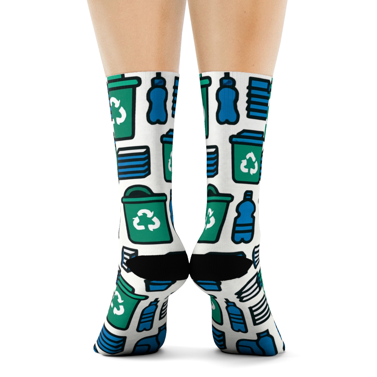 Safety Grid With Recycling Plant Worker Icons trendy patterned crew socks