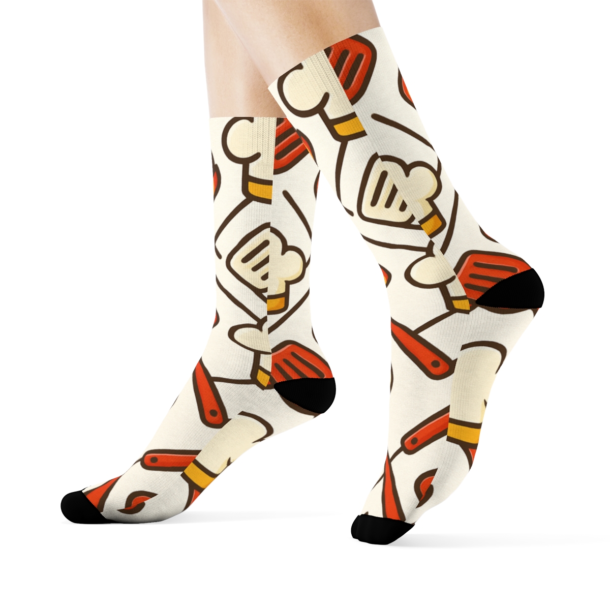 Chef Hat Lattice In Tomato Red trendy patterned crew socks