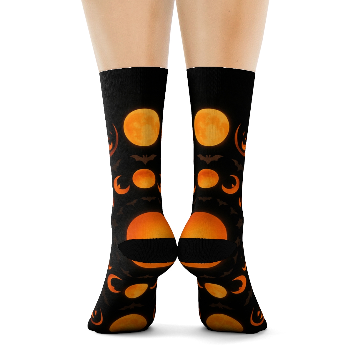 Orange Moon Phase Progression On Black Background soft everyday crew socks