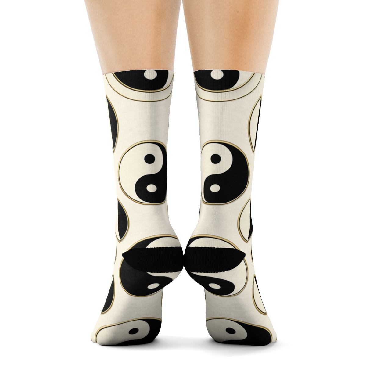 Taijitu Grid On Ivory Field comfortable cotton crew socks