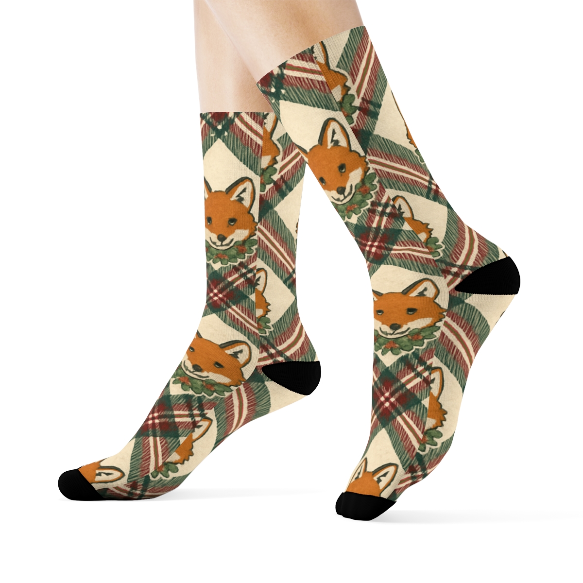 Festive Fox Plaid Scatter soft everyday crew socks
