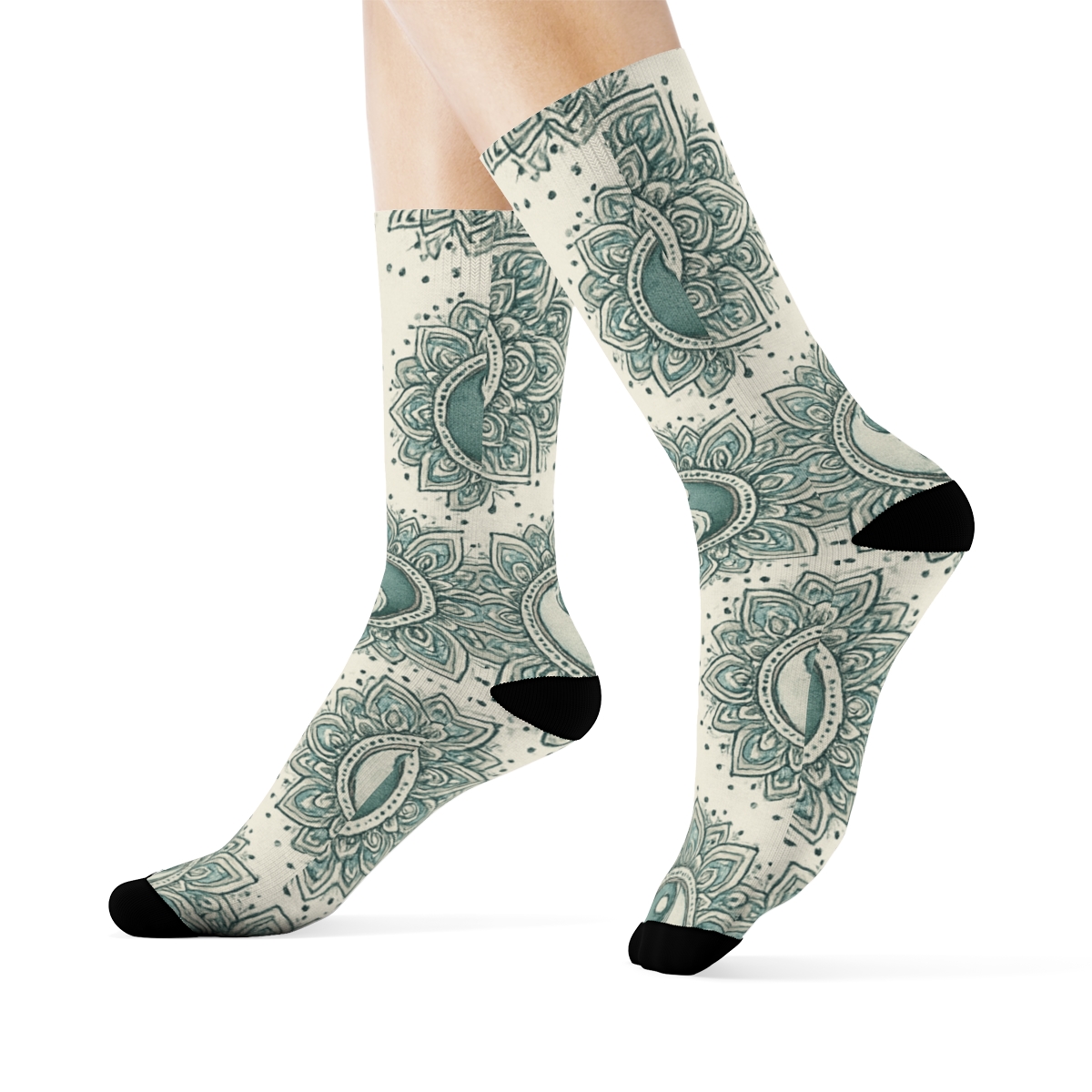 Charcoal Teal Duality Mandala Field personalized crew socks