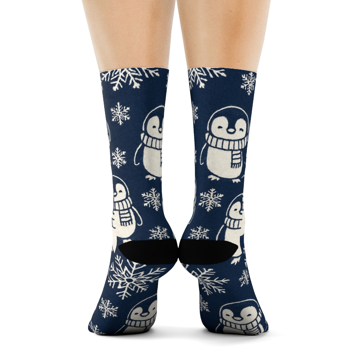 White Penguin Snowflake Scatter unique graphic crew socks