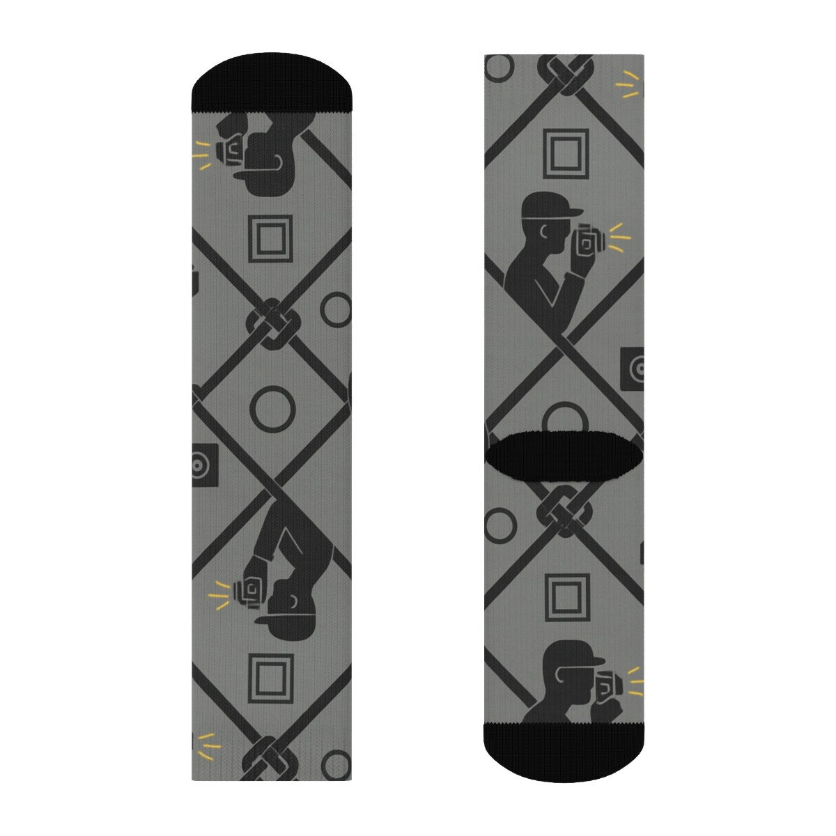 Camera Strap Lattice With Photographer Silhouettes personalized crew socks