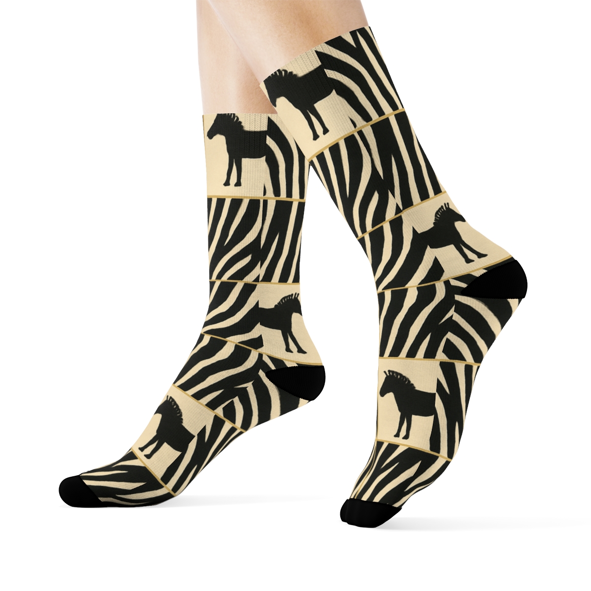 Cream Safari Poster Stripe Blocks custom crew socks