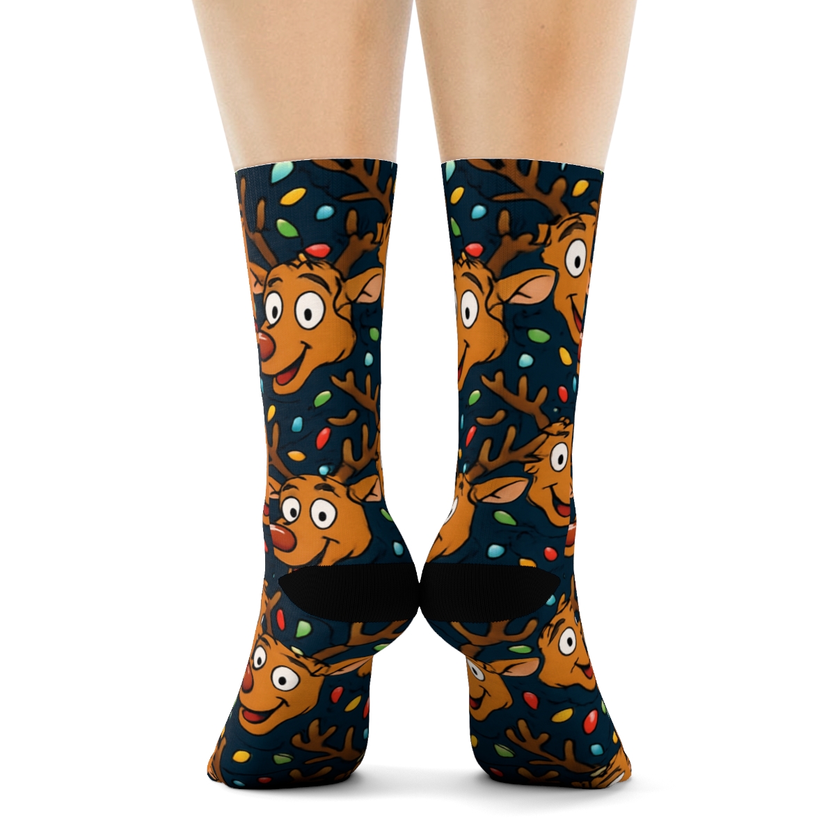 Xmas Reindeer Light Tangle Tessellation soft everyday crew socksXmas Reindeer Light Tangle Tessellation Crew Socks - Image 4