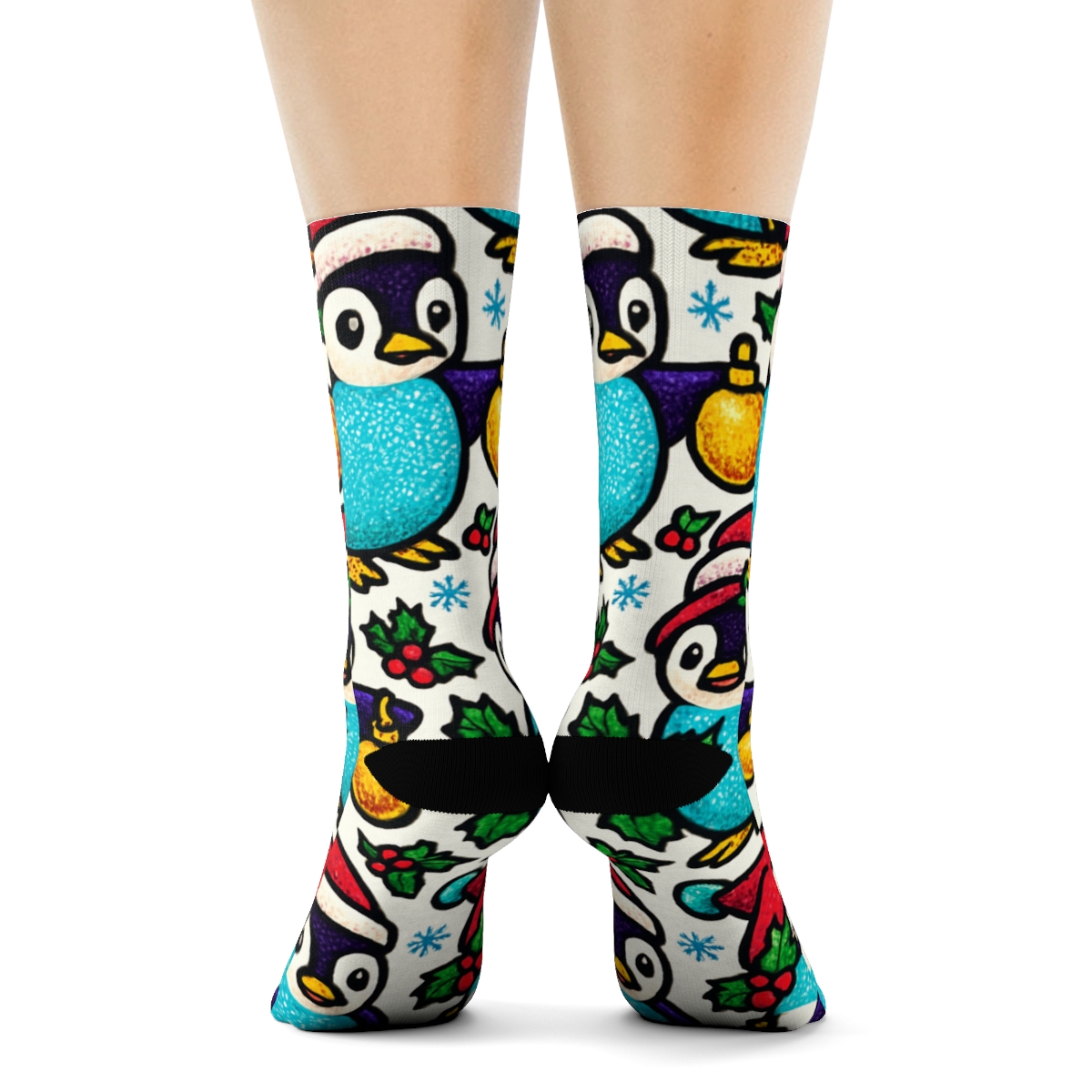 Penguin Ornament Tessellation On White Background premium sports crew socks