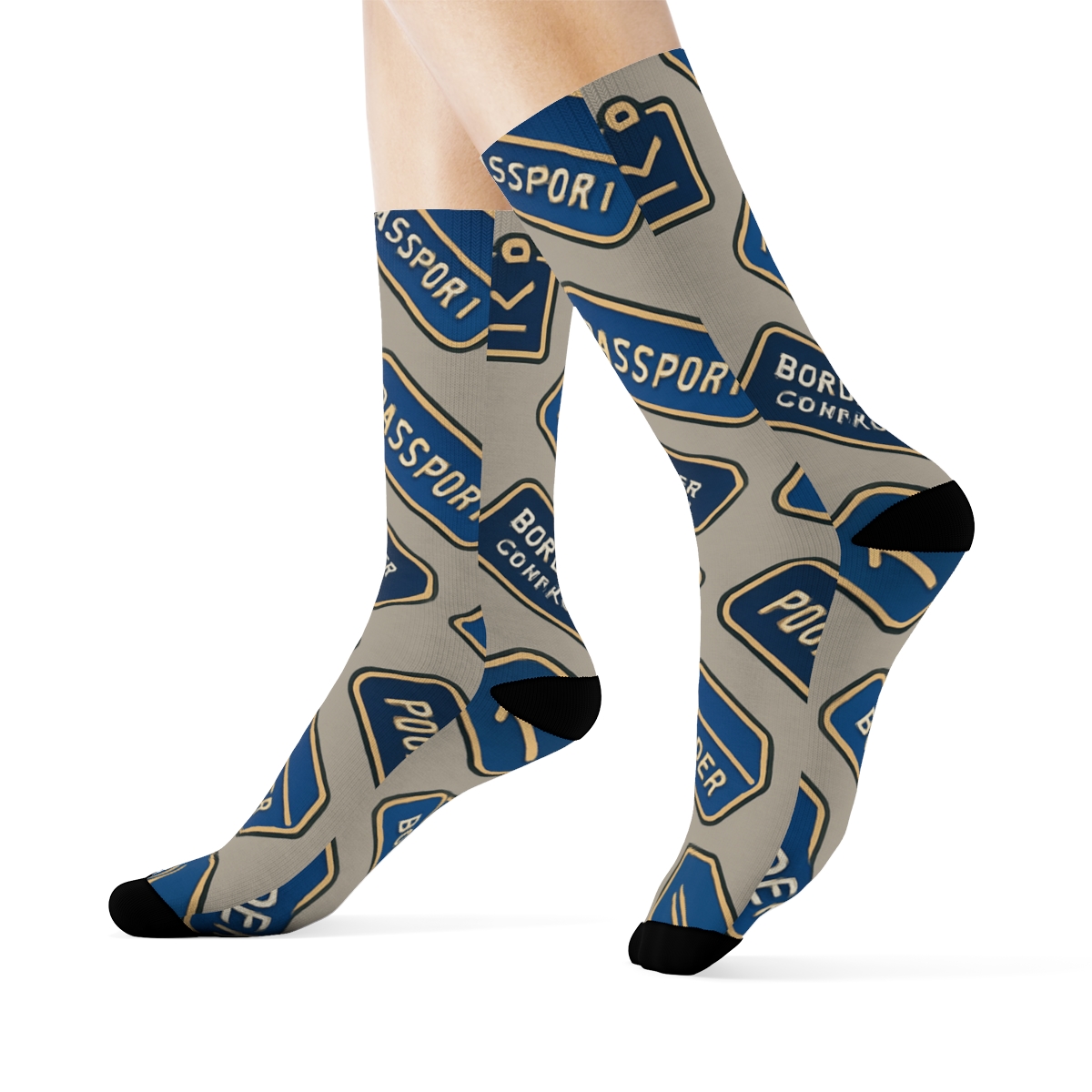 Passport Stamp Chevron With Customs Officer Details trendy patterned crew socks