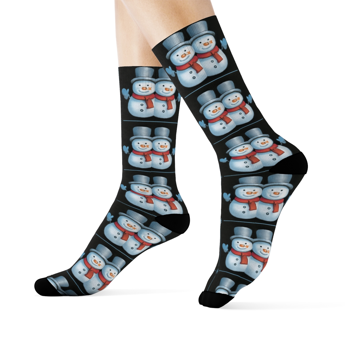 Black Background Snowman Grid For Xmas Night unique graphic crew socks