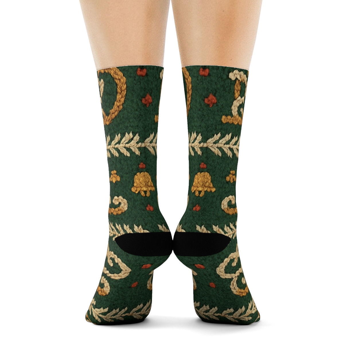 Knitted Illusion Pattern With Sleigh Runners And Holly Bands personalized crew socks
